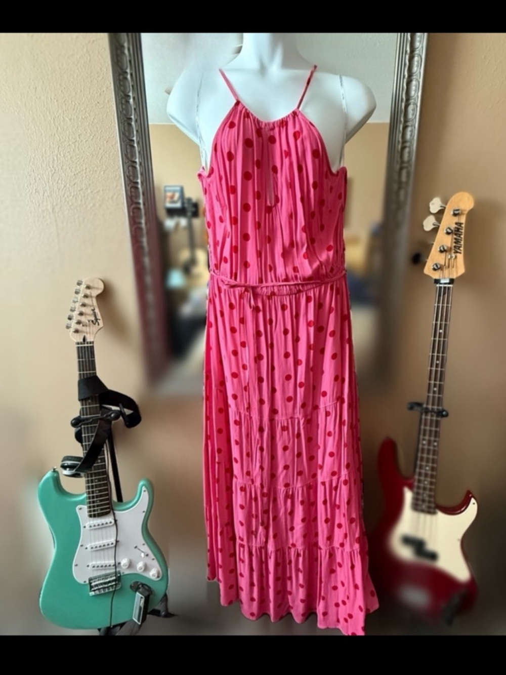 City Chic Plus Size Pink Polka Dot Maxi Dress w Belt Sz 20 - Picture 5 of 17